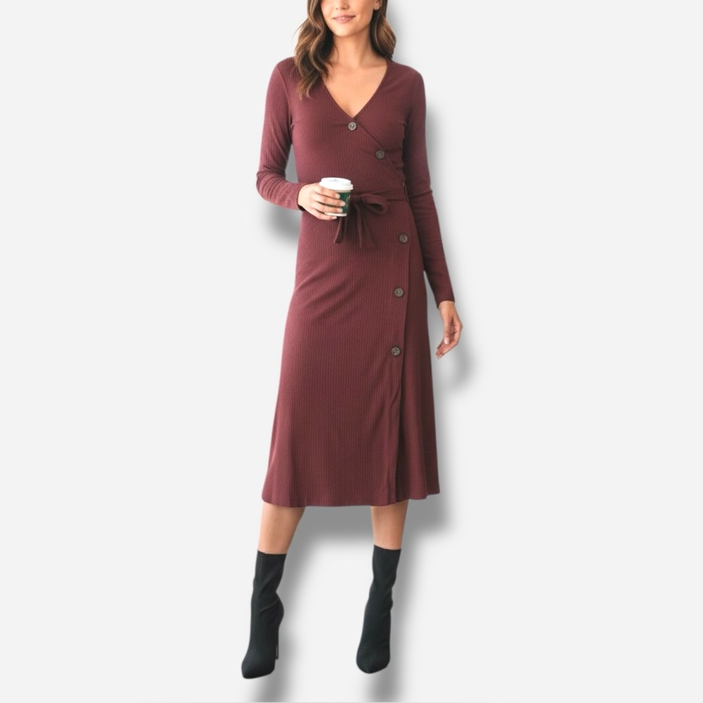 🌸New🌸 MNG Long Sleeve Ribbed Knit Vescaro Midi Dress Sz S NWT